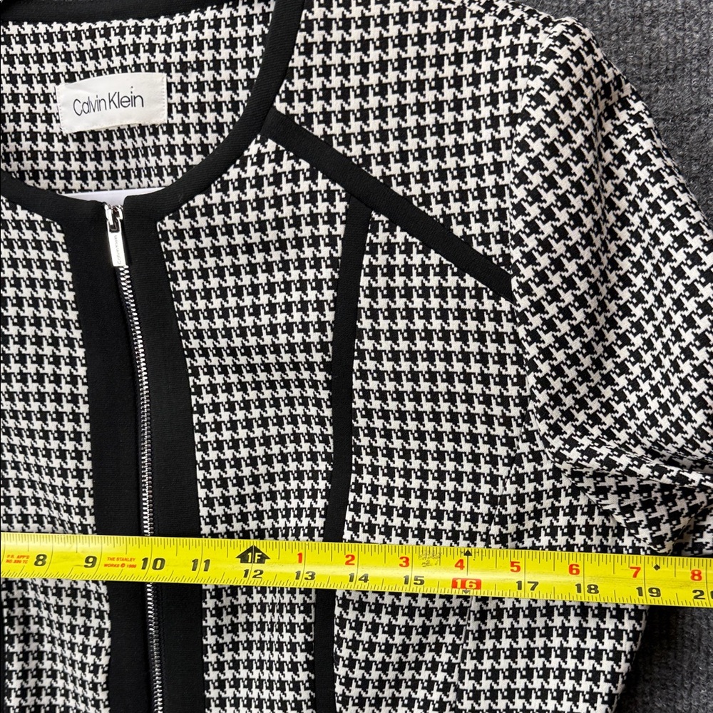 Calvin Klein Black and White Houndstooth Collarless Zip Jacket - Picture 6 of 12